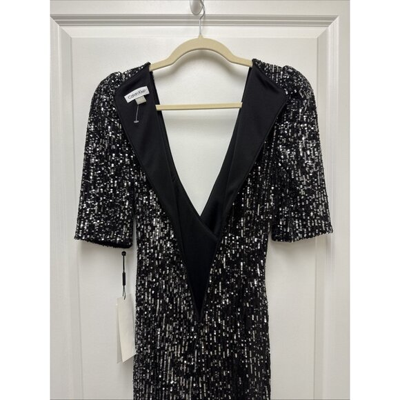 NWT Calvin Klein Women's Size 6 Bkack Short Sleeve Sequin Sheath Cocktail Dress - Picture 9 of 11